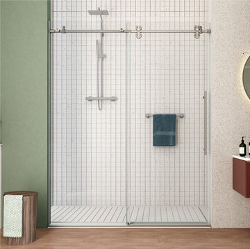 Frameless Shower Door, 51-55" W x 76" H Sliding Shower Door with Handle