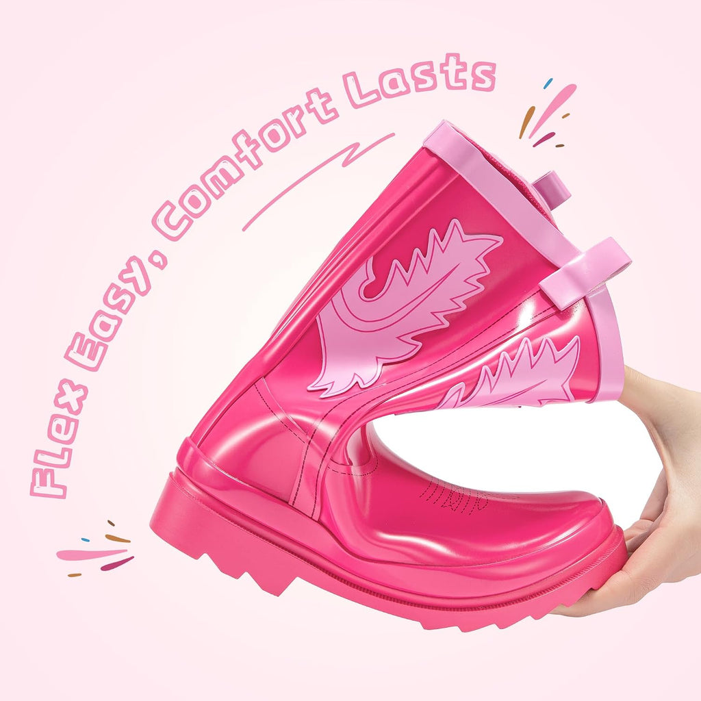 Cowboy Kids Rain Boots Waterproof Rubber Boots for Boys and Girls