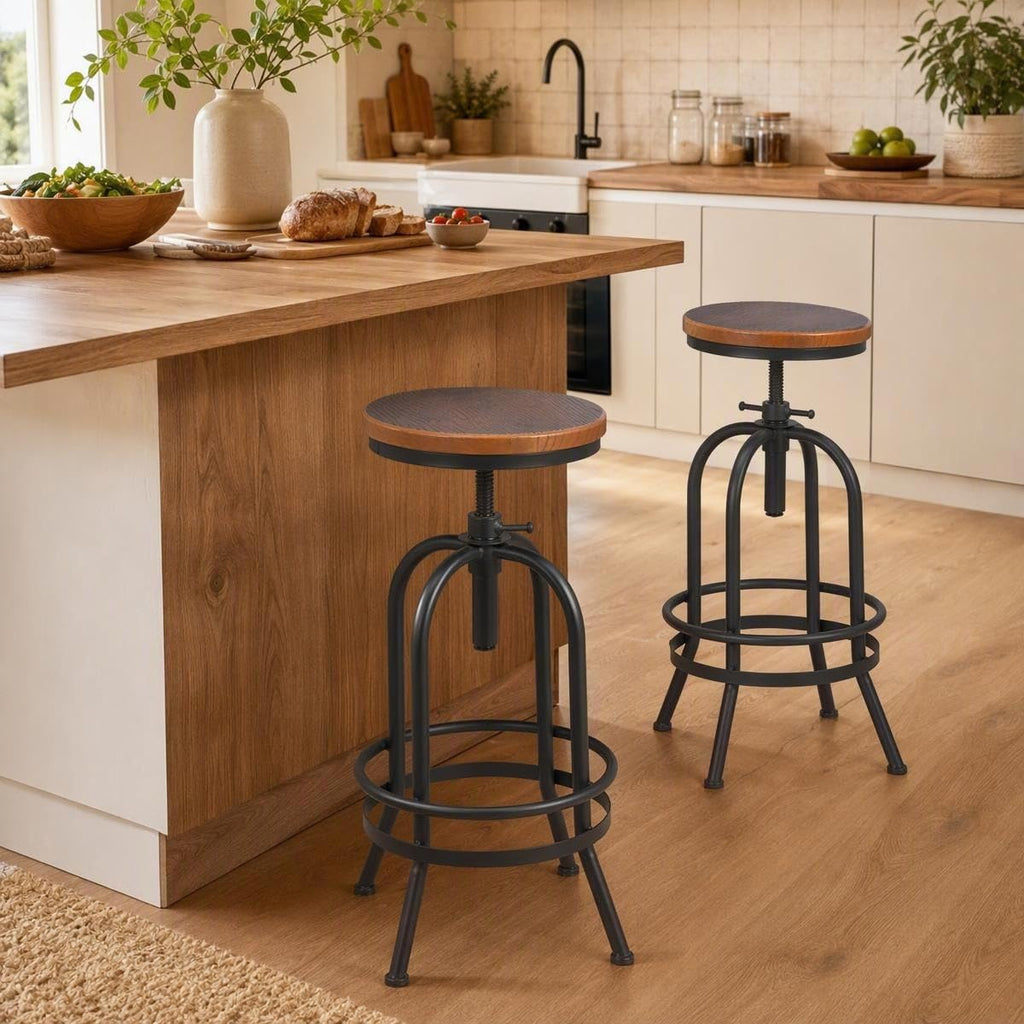 Set of 2-Industrial Bar Stool-Retro 26-32.3inch Swivel Stools-Extra Tall Kitchen Chair-Bar Counter Height
