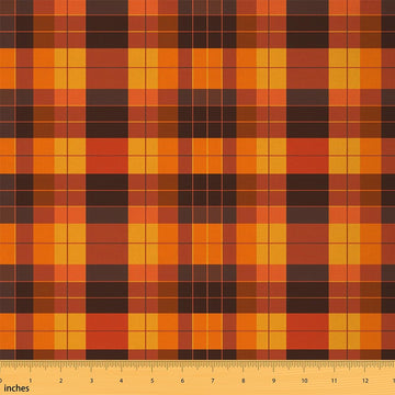 Orange Plaid Fabric by The Yard, Retro Checker Outdoor Fabric for DIY Projects, Geometric Grid Farmhouse Fabric for