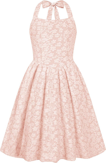 Girls Dresses Floral Halter Tie Back Short Dress Juniors Summer A-Line Flowy Backless Sundress
