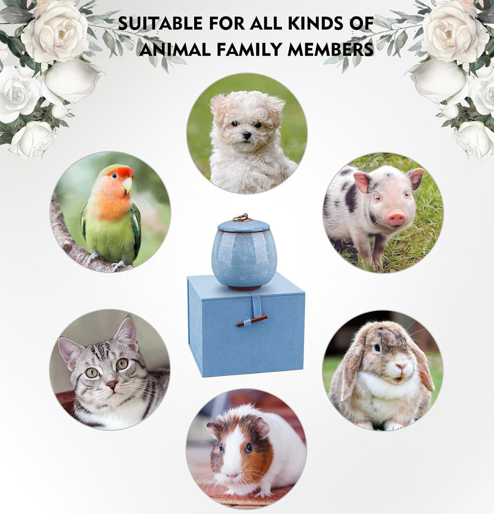 Mini Pet Urn, Small Pet Memorial Urn Handmade Ceramic Pet Urn Suitable Urn with Delicate Box - Blue (Blue)
