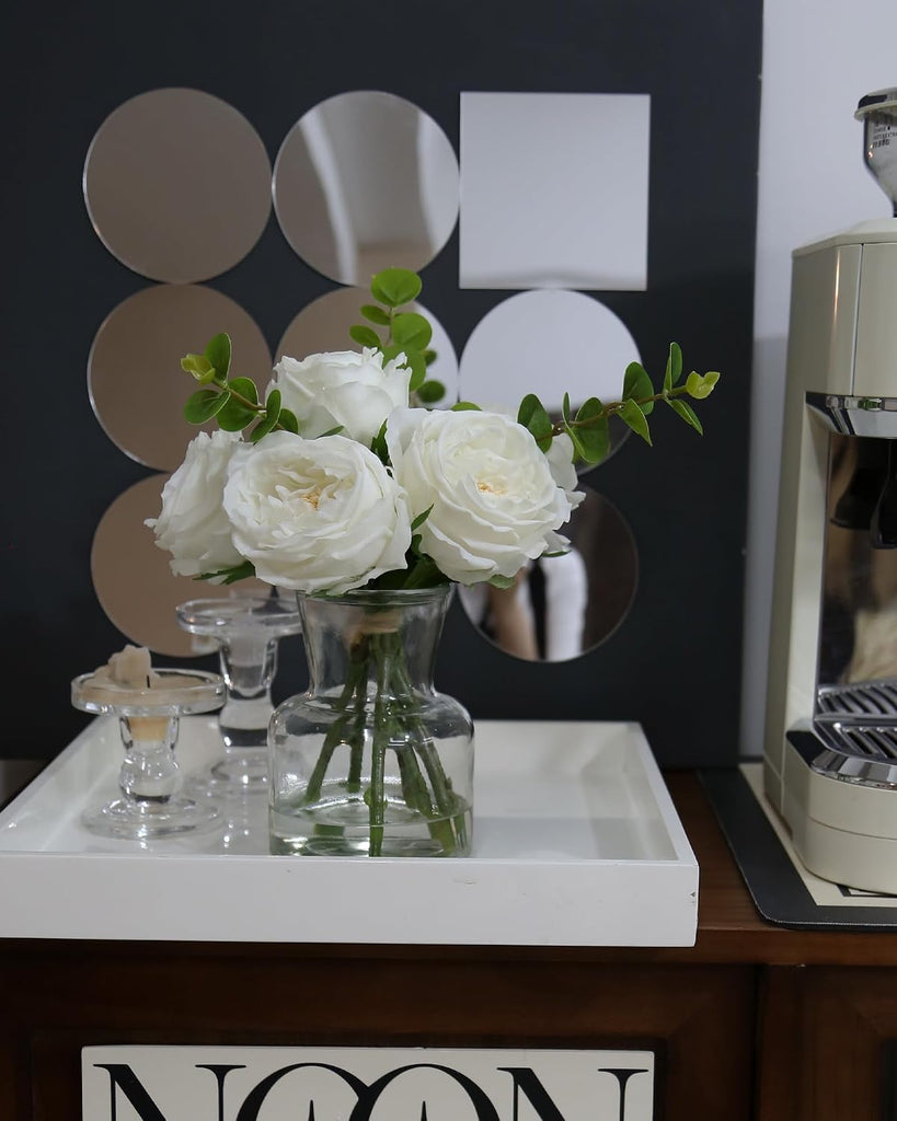Artificial Flowers with White Roses in Vase, Fix Lifelike Fake Flowers in Vase with Artificial Water, Faux Flower