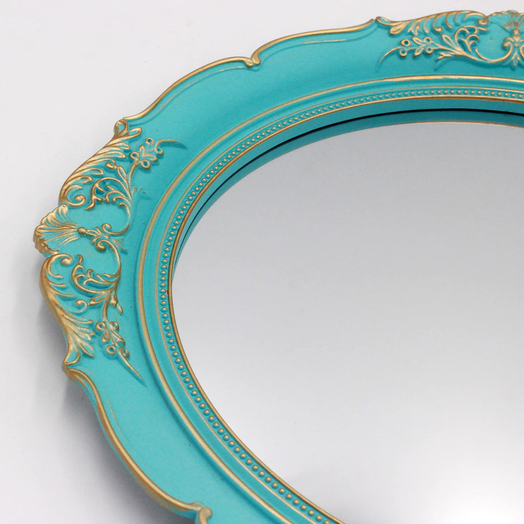 13.1 x 14.8 inchs Decorative Wall Mirror, Oval (Blue 2 Pcs)