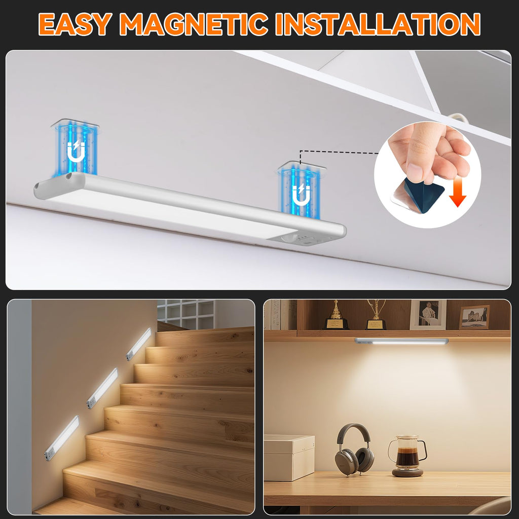 Under Cabinet Lighting Wireless, 10inch Motion Sensor Light Indoor, 3Pack