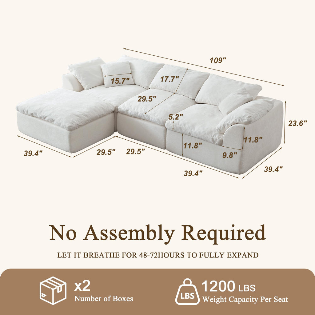 109" Modular Sectional Sofa, Cloud Comfy Chenille Couch with Deep Seats
