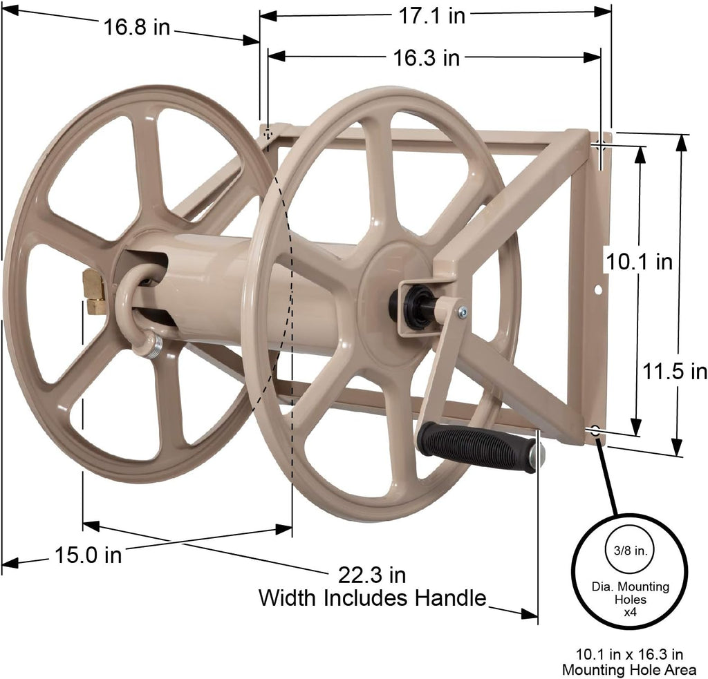 Garden 709 Steel Wall/Floor Mounted Hose Reel, Holds 200-Feet of 5/8-Inch Hose - Tan, 17.6 x 22 x 15