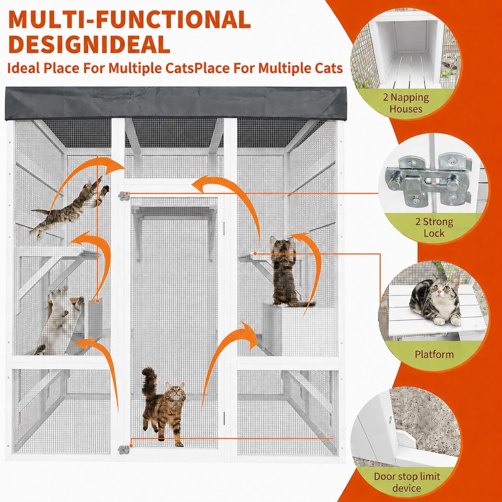 70 Inch Catio Cat Enclosure, Cat Patio House with 5 Platforms