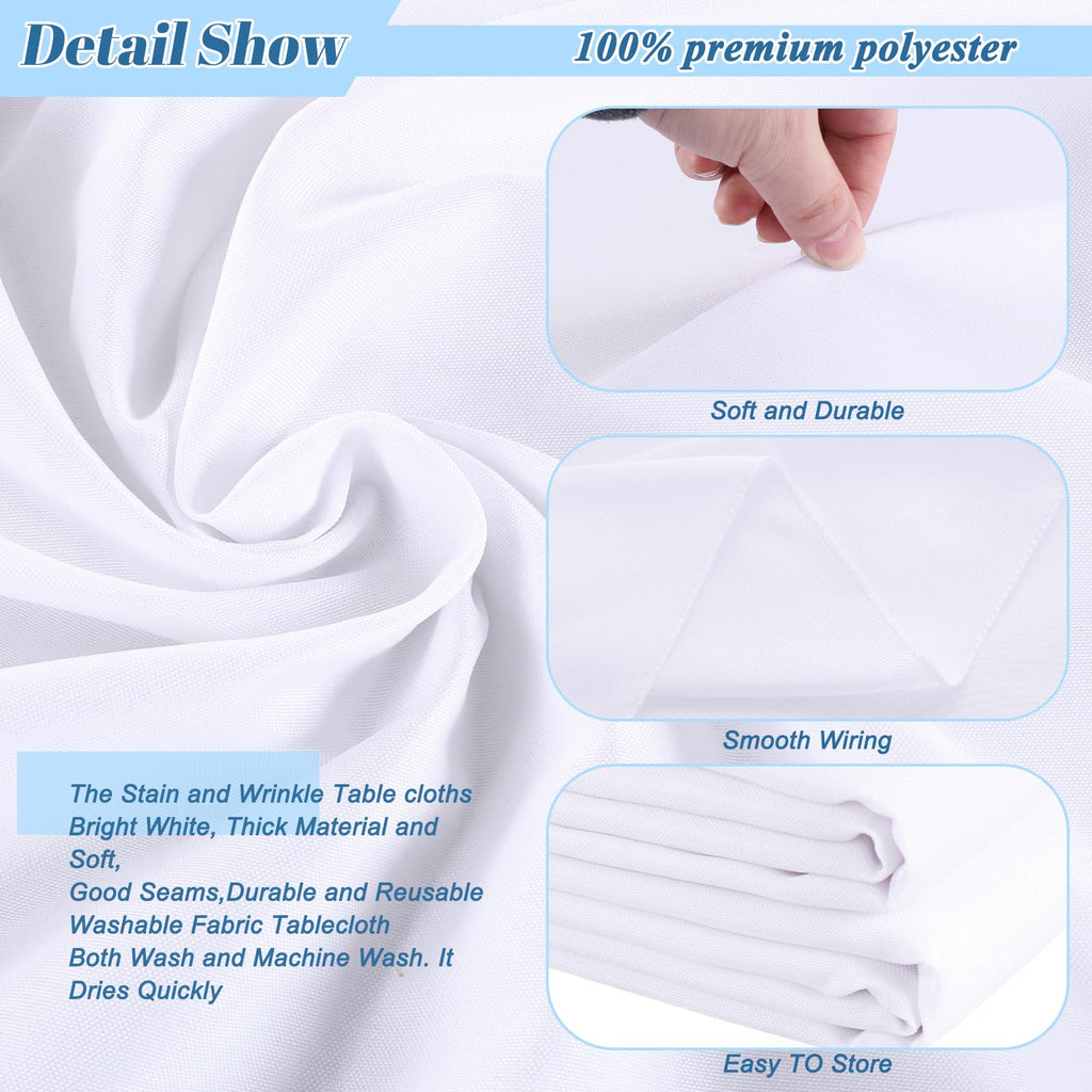 90 Inch Round Tablecloth White Polyester Fabric Table Covers 6 Packs