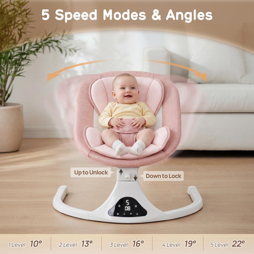 Electric Baby Swing with Remote Control,5 Speeds&Portable&Cozy(0,Pink)