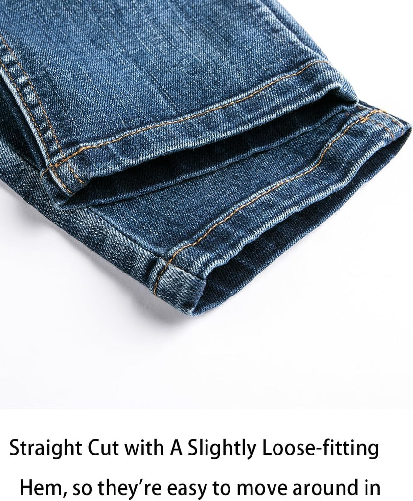 Boys' Denim Jeans, Ribbed Elastic Waist Cotton Pants for Kids