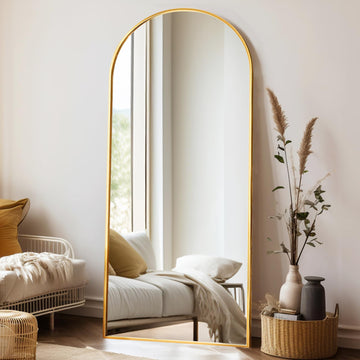 Arched Full Length Mirror, 71"x30" Freestanding Floor Mirror (Gold)