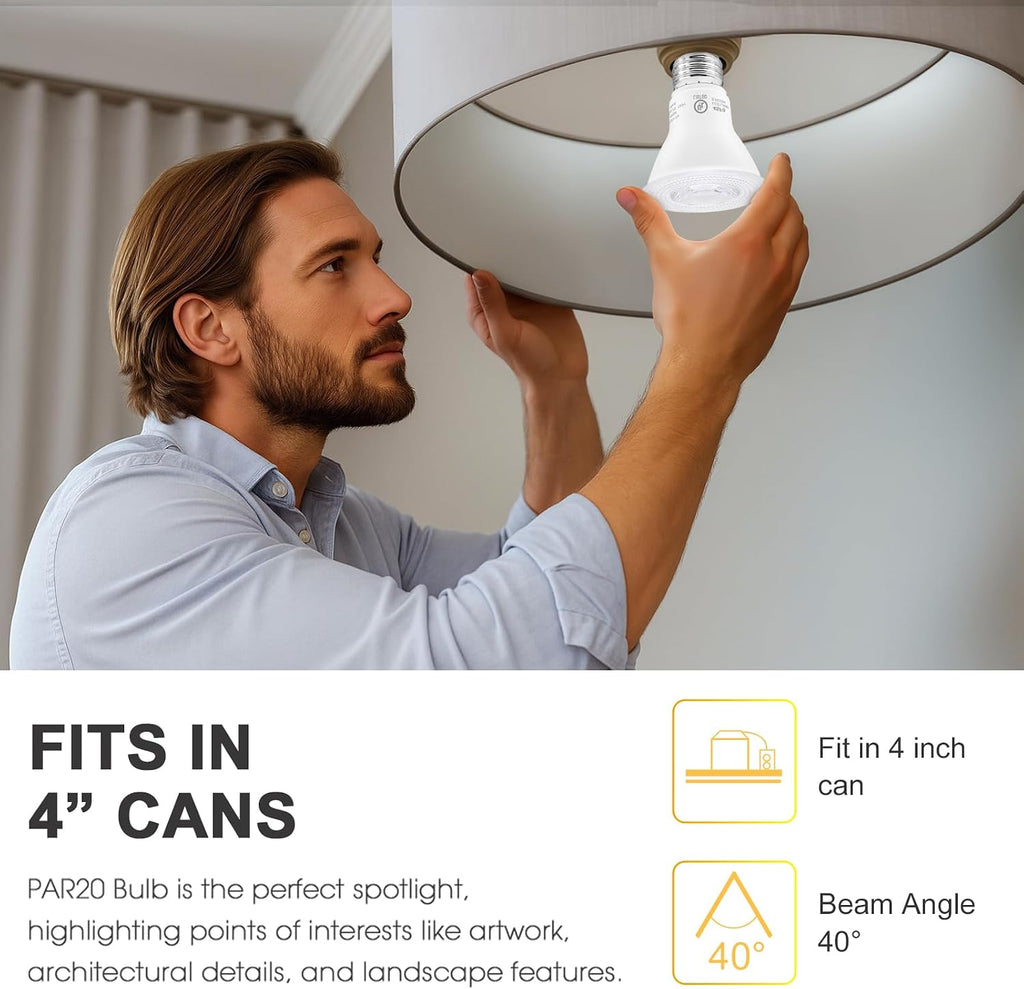 PAR20 LED Bulbs UL Listed, Dimmable Light Bulb, 7 Watt(50W Equivalent) Spotlight, E26 Base, 2700K Warm White Flood