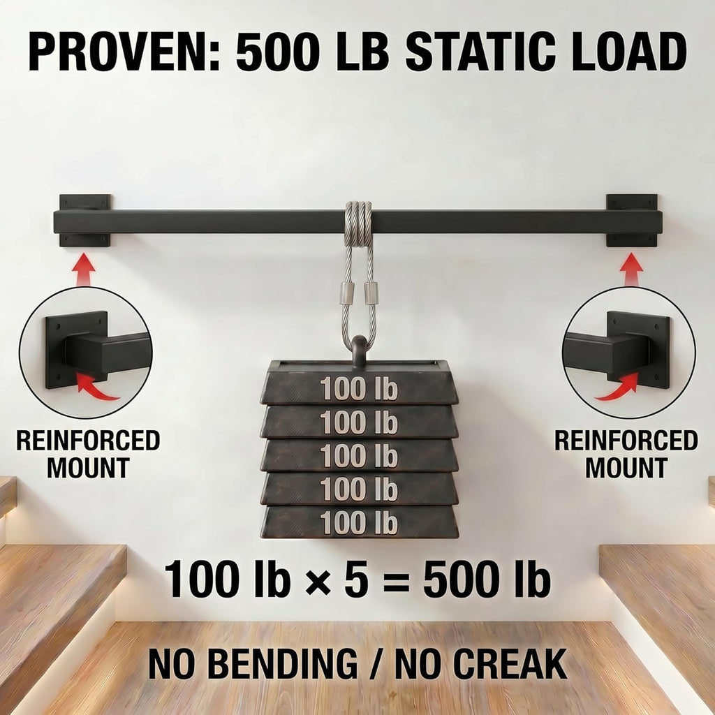 15FT Stair Railing Indoor Outdoor, 500LB Heavy-Duty Wall Mounted Handrail