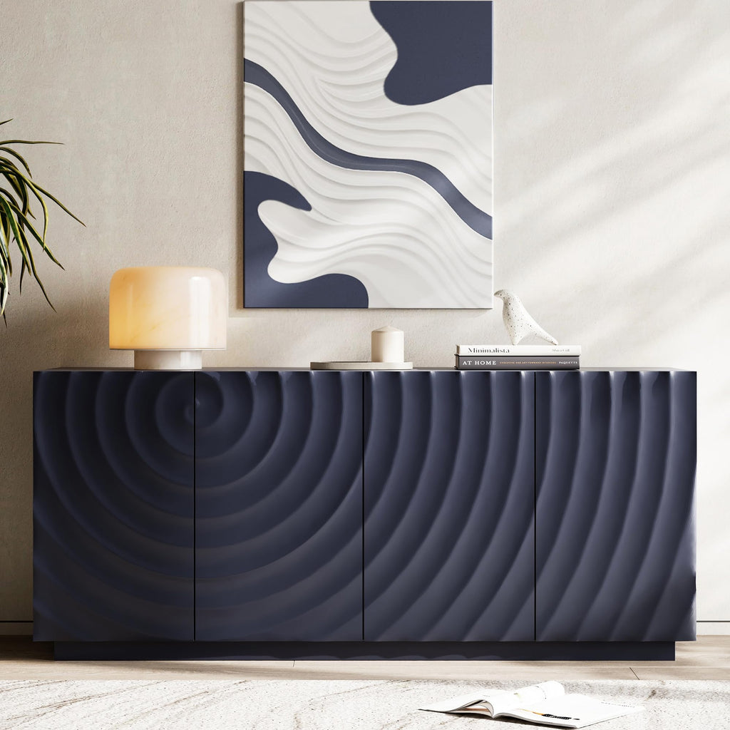 59" Modern Buffet Sideboard Cabinet, Artistic 3D Texture Storage Cabinet with 4 Doors, Freestanding Credenza Buffet