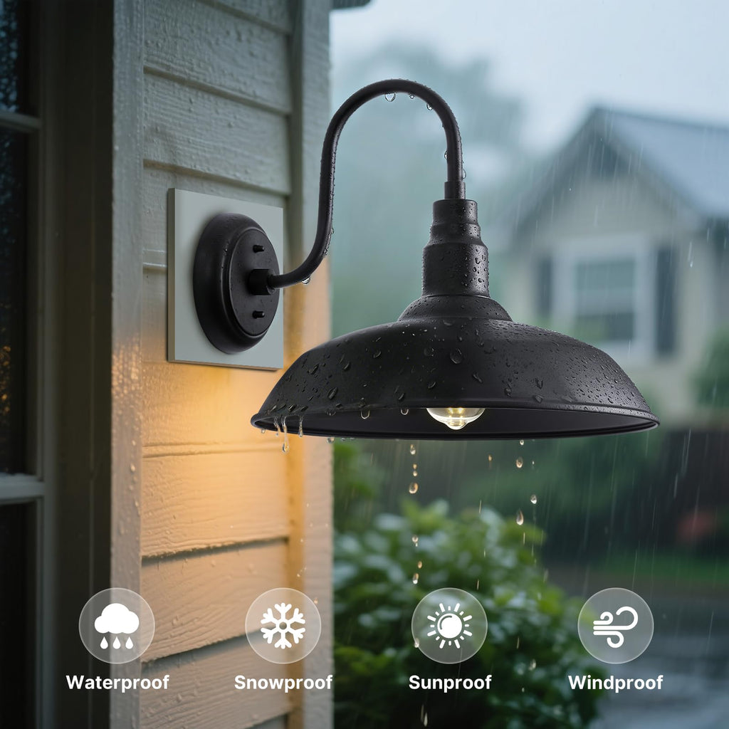 16 Inch Dome Barn Light for Porch, Large Gooseneck Outdoor Light Fixture for Farmhouse, Barn Style Exterior Patio
