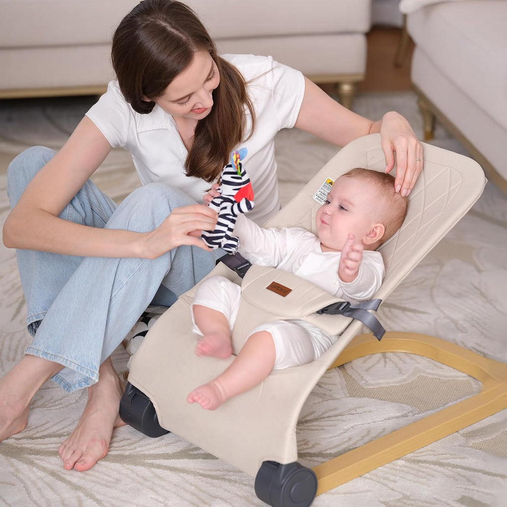 Bouncer, Portable & Foldable Baby Bouncer Seat, Beige