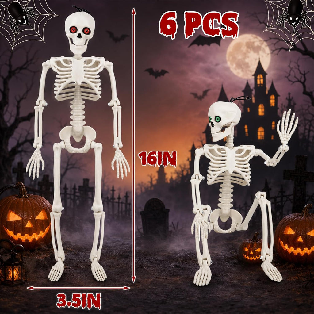 Halloween Skeleton Decor 16" with Eyes & Box (White) - Set of 6