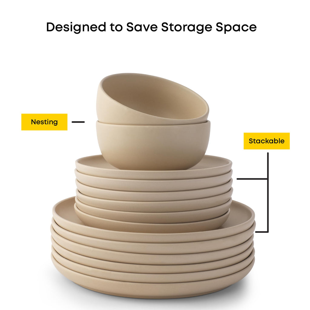 Mesa Stoneware Dinnerware Set, 18-Piece Plates and Bowls Sets, Includes Dinner - Salad and Cereal and Soup Bowls