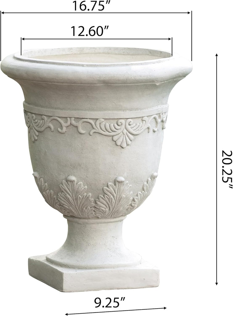 20" Italian Style Urn Planter with Drainage for Outdoor - Antique White | Lightweight MGO urn planter 20"tall Italian