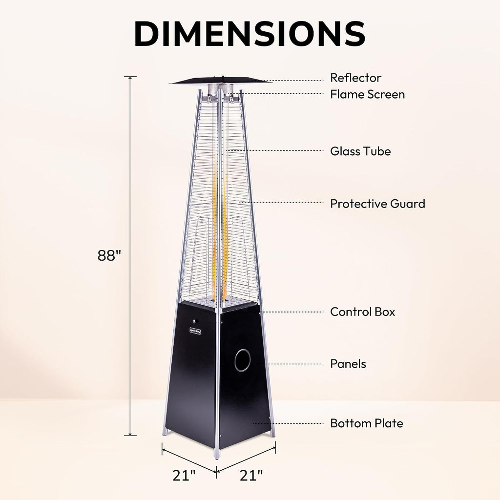 Outdoor Pyramid Patio Heater, 40,000 BTU Propane Patio Heater with Glass Tube, Pulse Ignition & Triple Safety