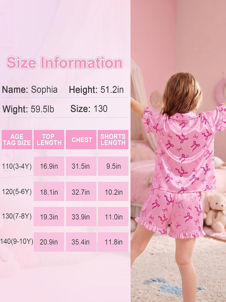 Girls Pajama Set 2 Piece Silk Satin Sleepwear for Toddlers Kids