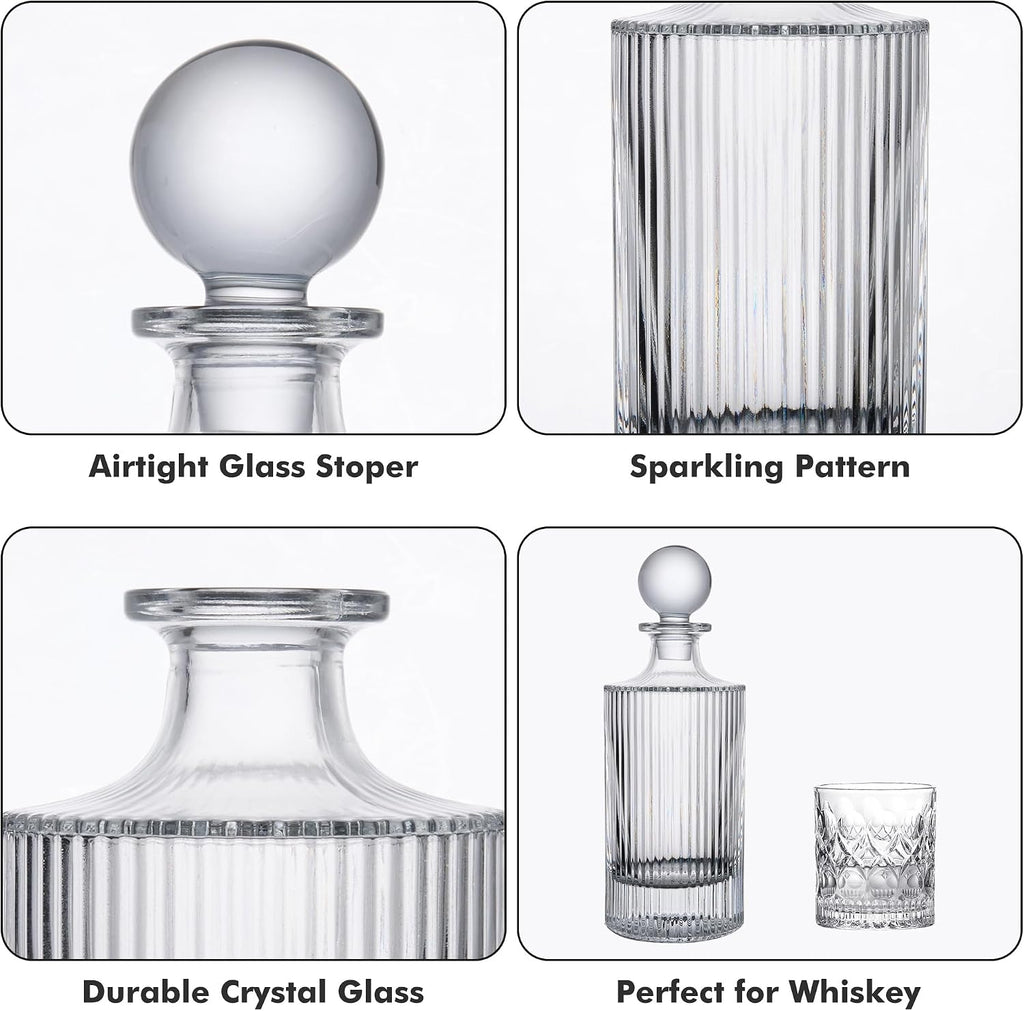 Whiskey Decanter with Stopper - 27 Oz Crystal Glass Design, Liquor Decanter, Leak-Resistant for Bourbon & Scotch