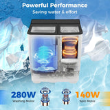 Portable Washing Machine, 26LBS Twin Tub Mini Compact Laundry Washer Spinner Combo with Drain Pump, 18Lbs Washer and