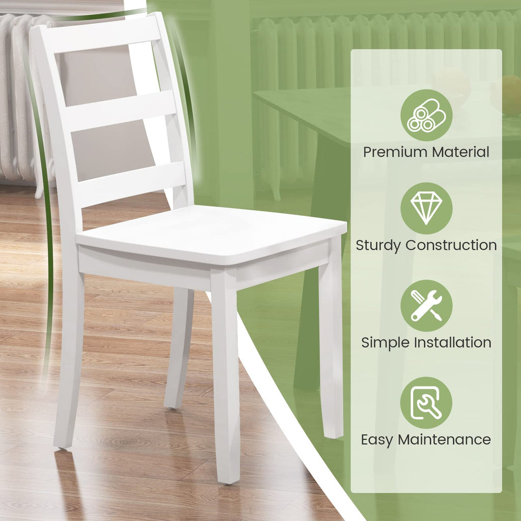 Wood Dining Chairs Set of 4 White - Wooden Armless Kitchen Chairs with Solid Rubber Wood Legs, Non-Slip Foot Pads