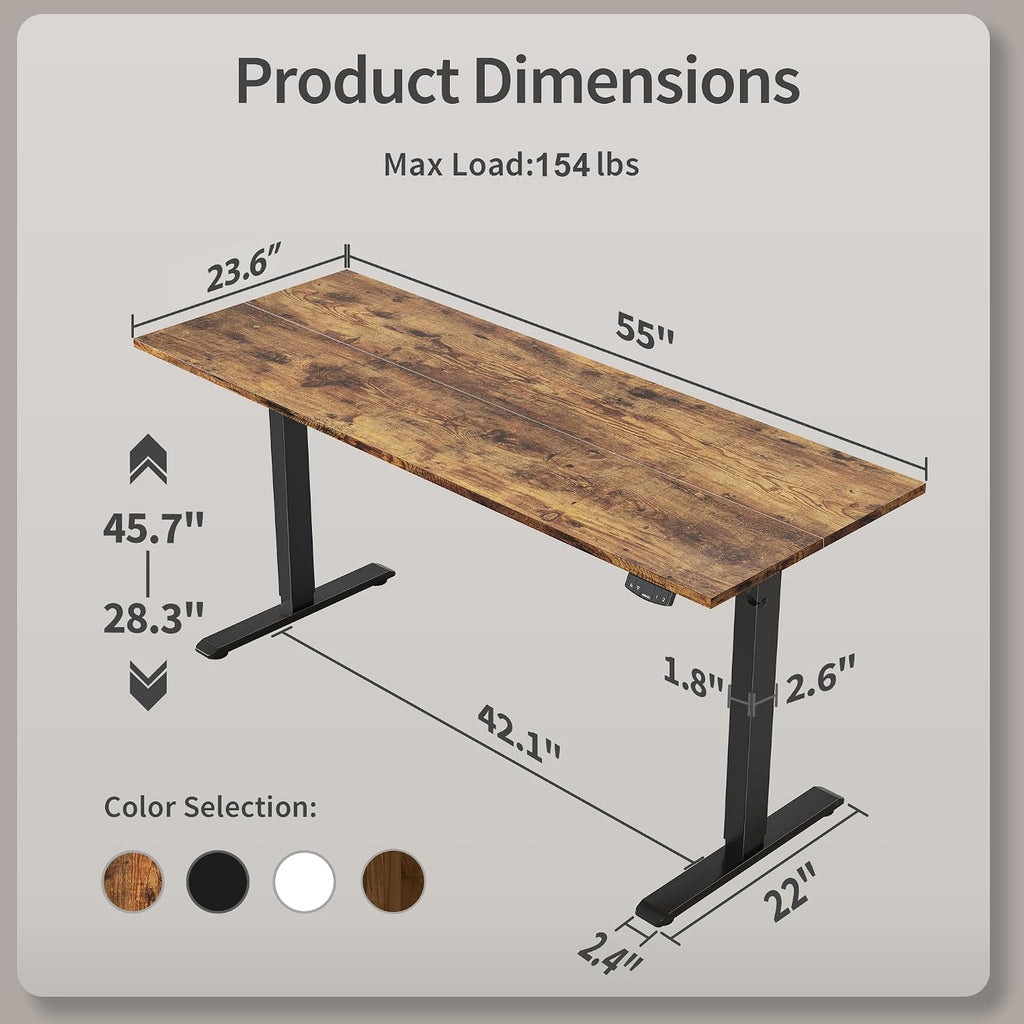 55*24 Inch Height Adjustable Electric Standing Desk, Rustic Brown | Sit Stand Up Computer Desk, Memory Presets
