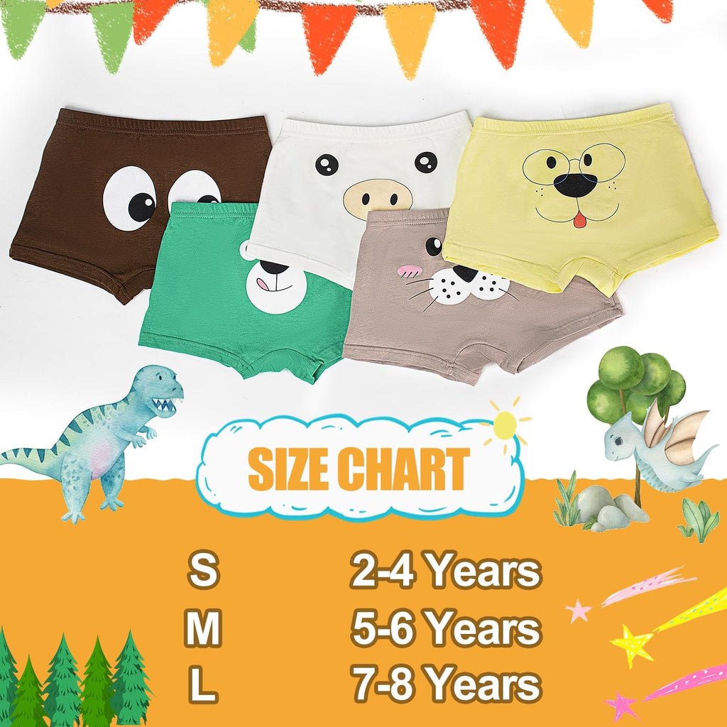 Boys Underwear 5 Pack, Toddler Boxer Briefs Soft Breathable Kids Shorts Boxer Dinosaur Animals Set