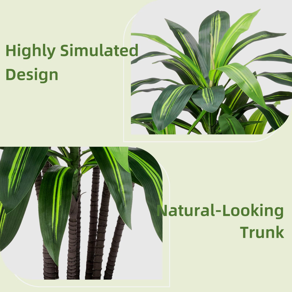Artificial Dracaena Plant Indoor 5FT Fake Tree with White Diamond Planter Faux Yucca Tall Fake Floor Plant in Pot