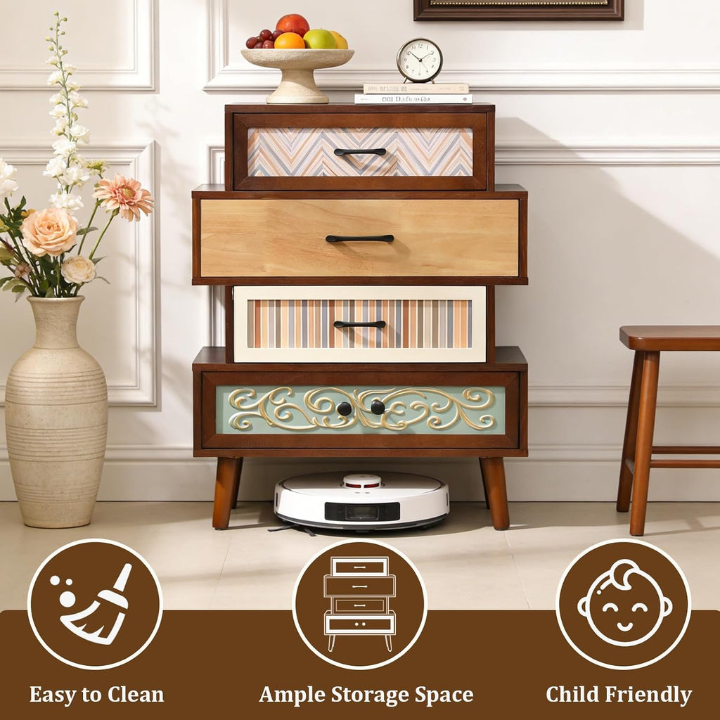 Boho Accent Cabinet with Drawers, Narrow Storage Cabinet for Small Spaces, Multi-Drawer Chest , 26"