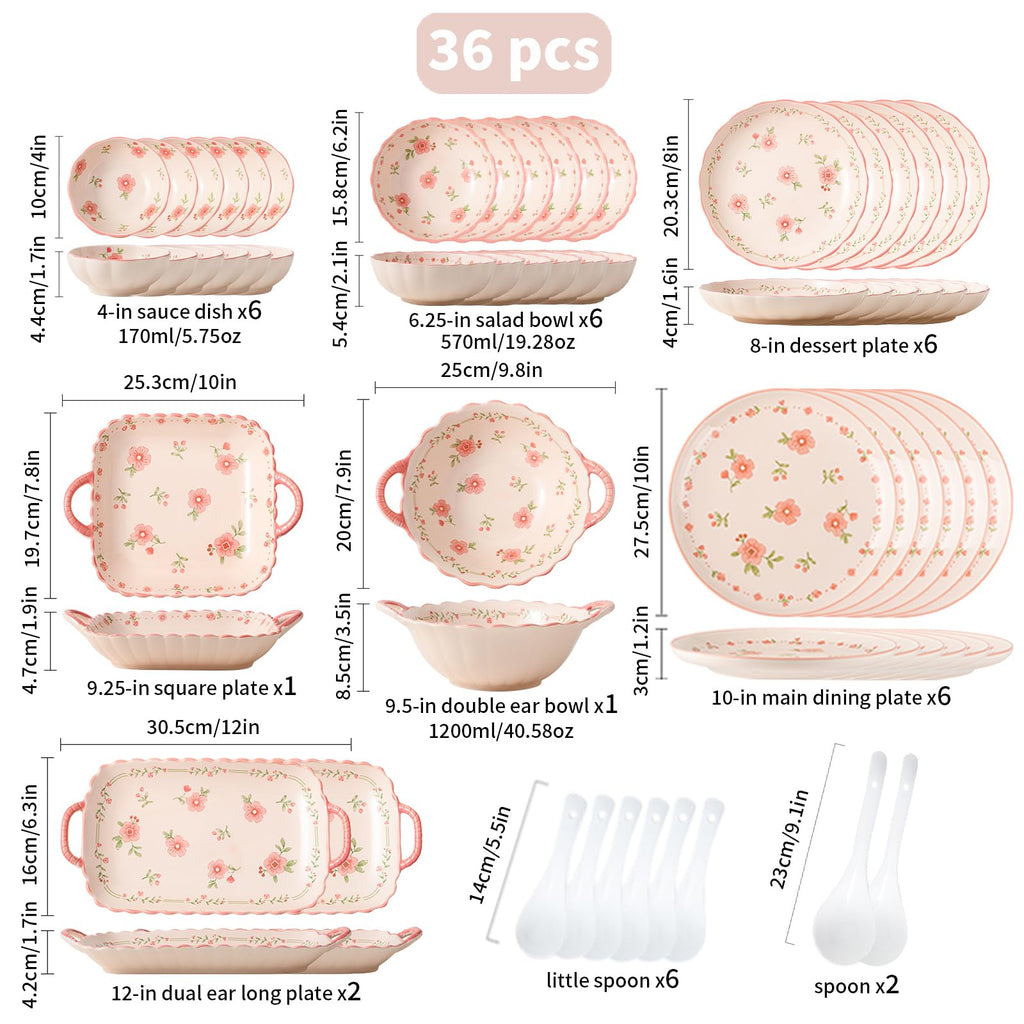 Ceramic Dinnerware Set, Series Kavara II, (Pink Peach Blossom)