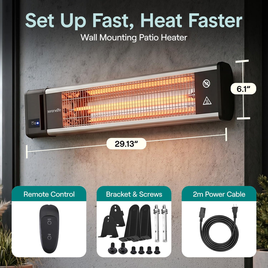 Portable Infrared Indoor and Outdoor Electric Space Heater with Remote, IP65 Approved, 1500 Watt Wall-Mounted Hanging
