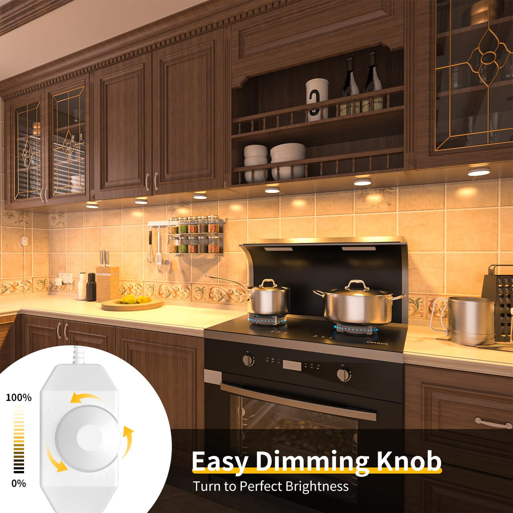 LED Puck Lights Plug in, Dimmable Under Cabinet Lighting with Switch