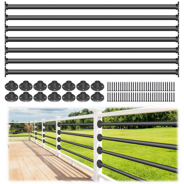 6 Foot x 1-inch Round Horizontal Bar Baluster for Stair Remodel- Wrought Iron Hollow Staircase Metal Spindles for