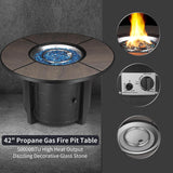 42in Propane Fire Pit Table, 50,000 BTU Auto-Ignition Outdoor Patio Fire Pit with Waterproof Cover, Blue Fire Glass & Convertible Lid – CSA - Image 4