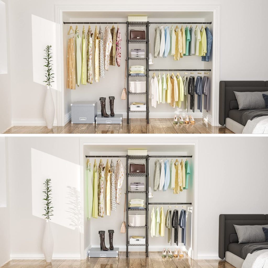 M1 Closet Storage Organizer System, 6 Tiers Heavy Duty Metal Clothing Garment Rack with 3 Expandable Hanger Rods