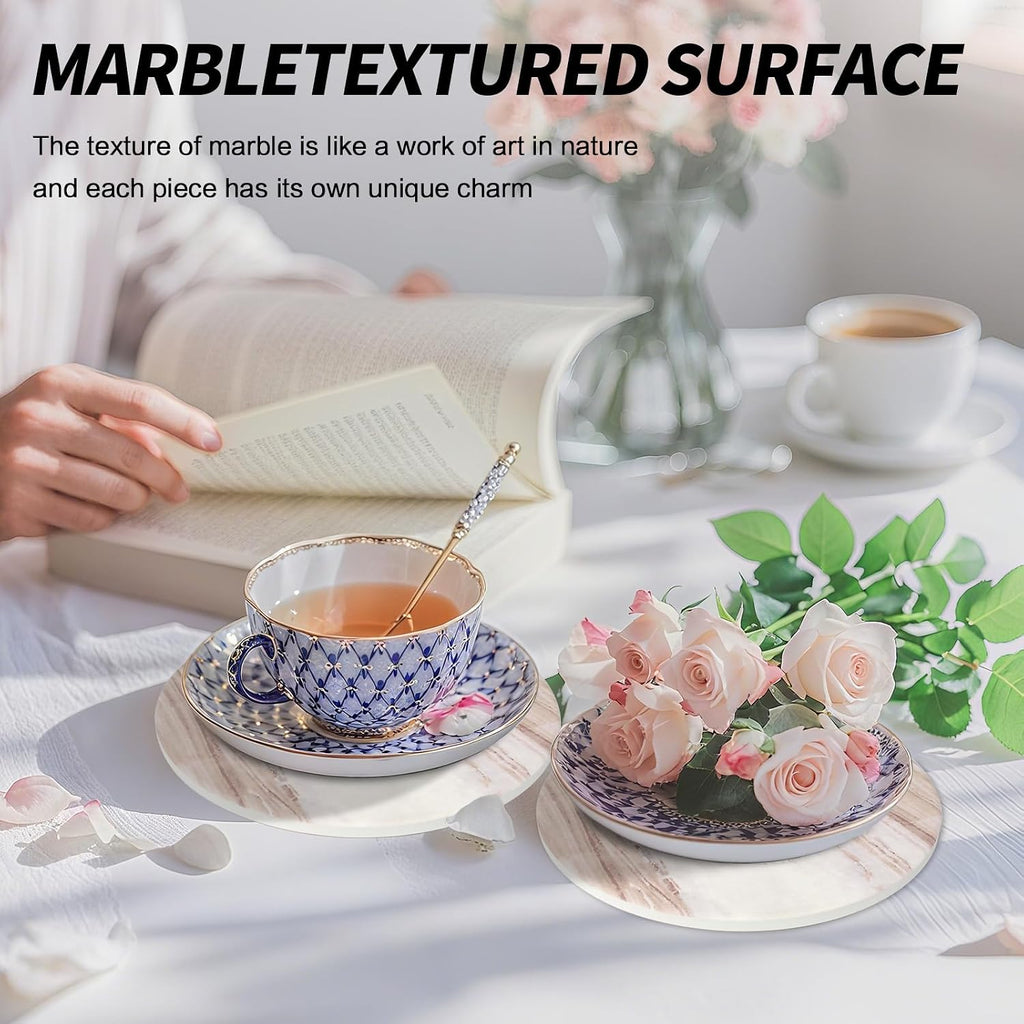 Inch Trivets for Hot Dishes, Pots and Pans, Marble Style Ceramic Trivet with Holder, Absorbent Heat Resistant Hot - Set of 3