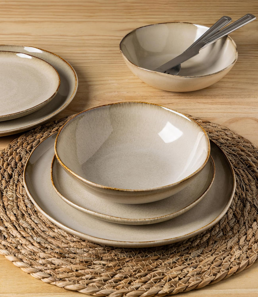 Stoneware Dinnerware Sets for 8,24 Piece Rustic Plates and Bowls Set