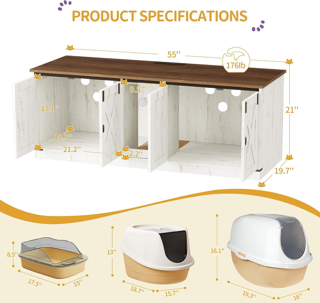 Cat Litter Box Enclosure for 2 Cats, Double Litter Box Furniture