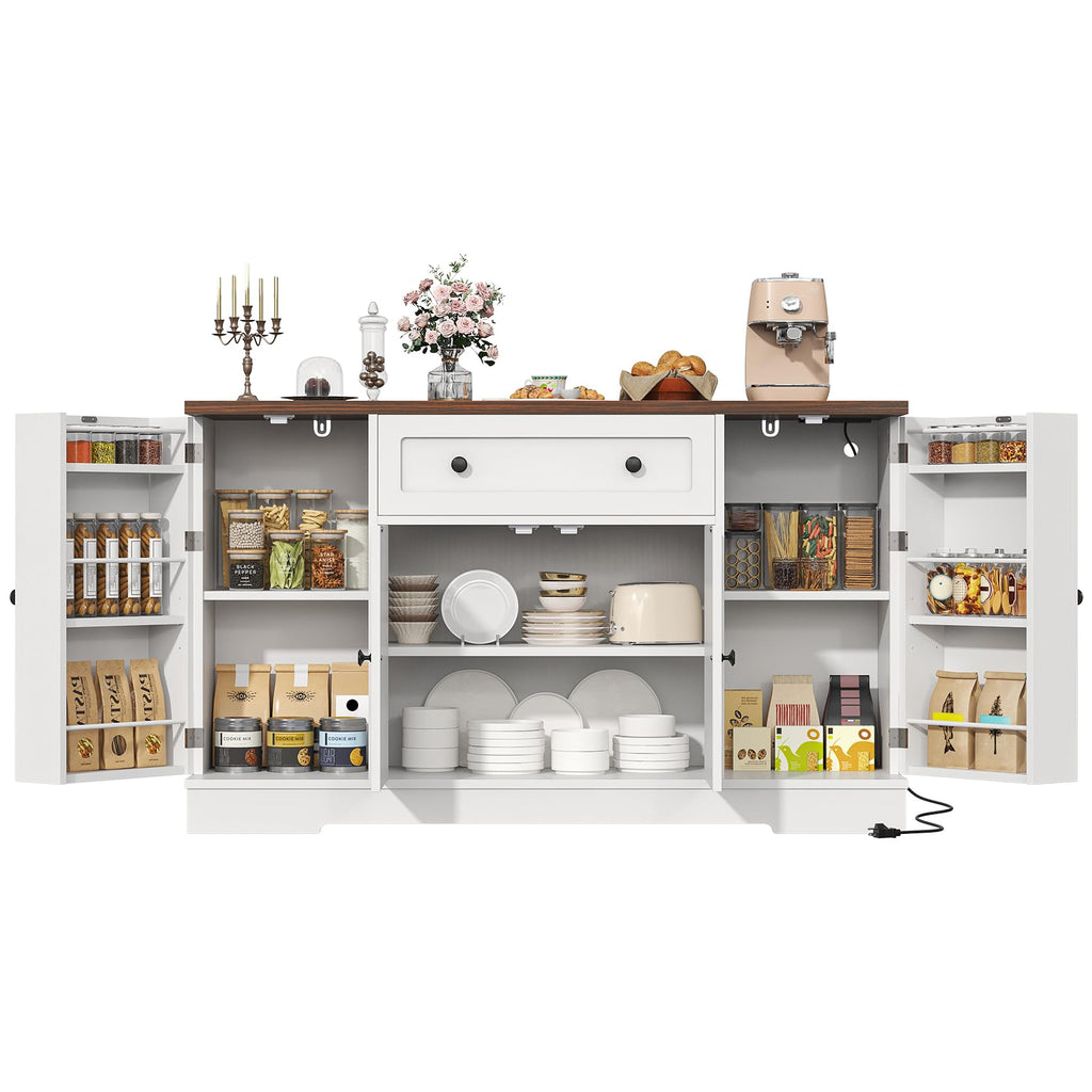 Sideboard Buffet Cabinet, Modern Kitchen Coffee Bar Cabinet with Drawers & Charging Station, Storage Cabinet with