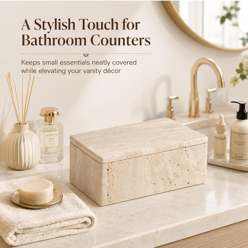 Natural Travertine Rectangular Box with Lid