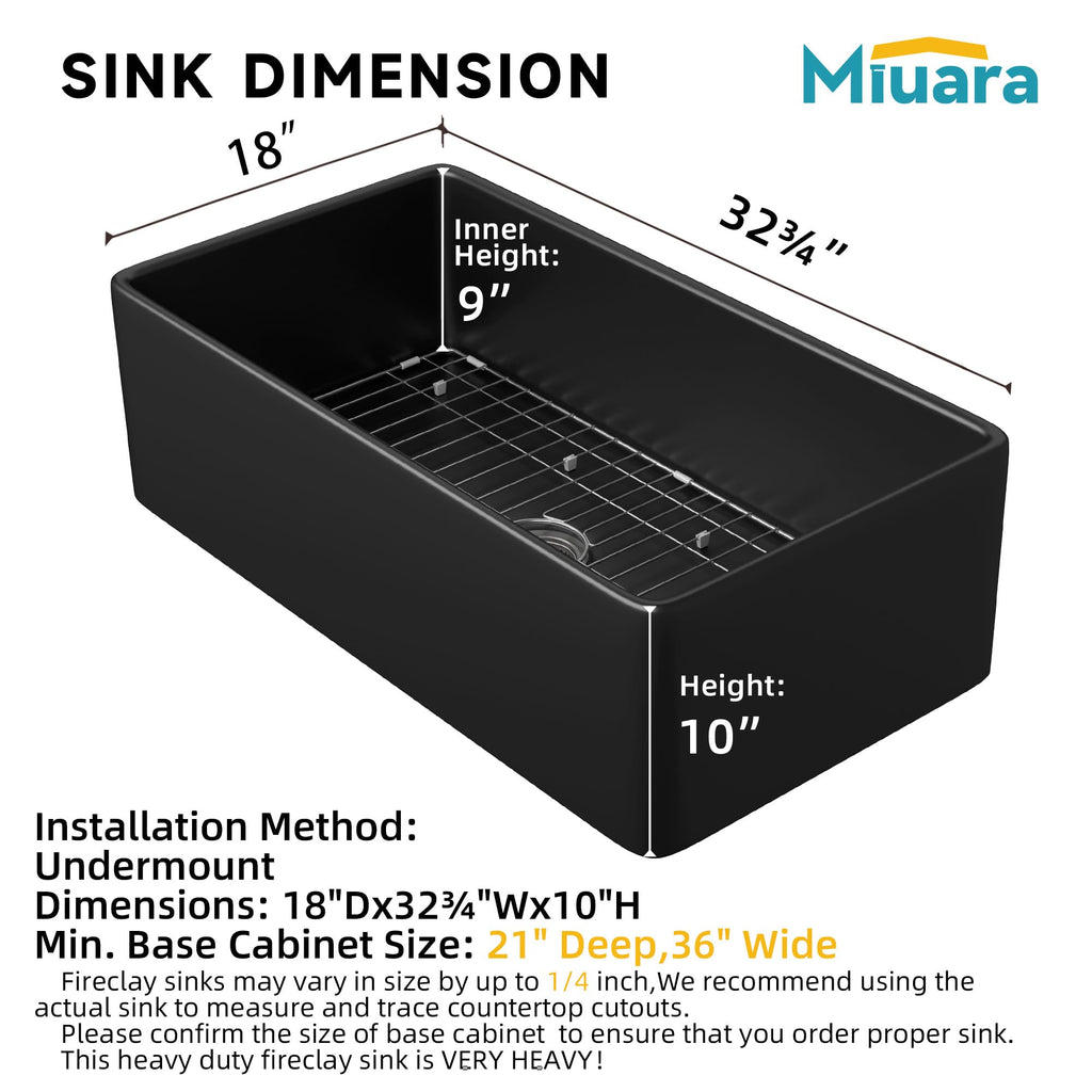 Farmhouse Sink 33 x 18 Inch Black Fireclay Apron Front Kitchen Sink
