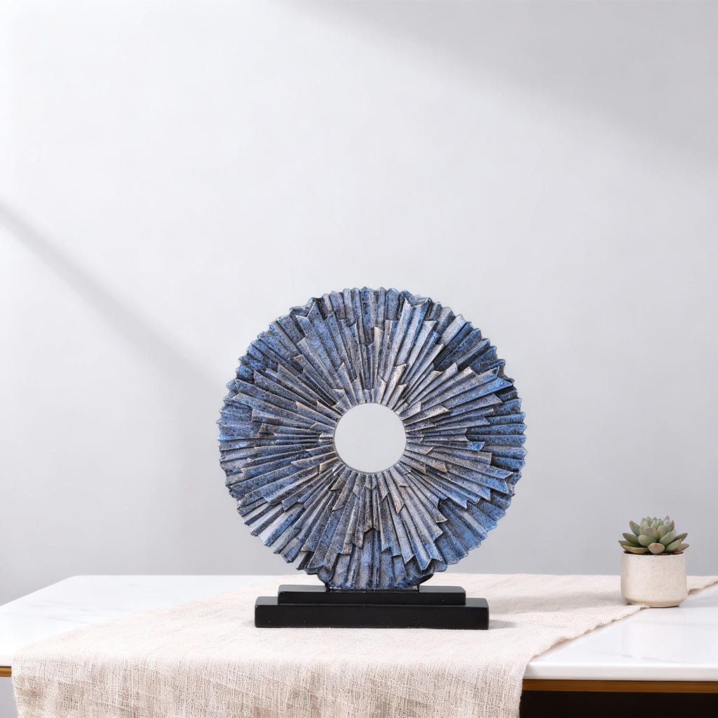 Blue Home Decor Sculpture, Unique Round line Statue, Modern Home Decor, Decorative Panel Statue tv Cabinet, Office