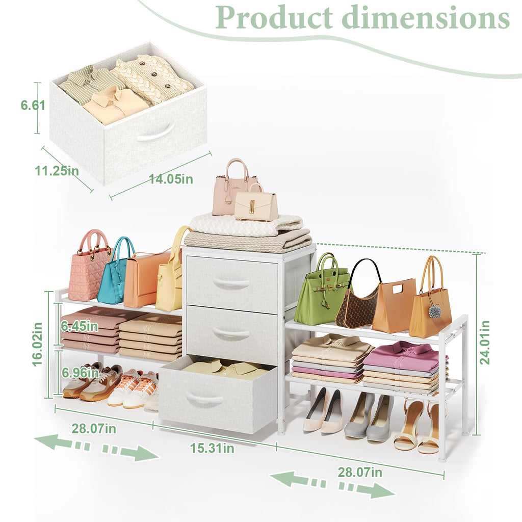 Expandable Closet Organizers and Storage,Wide Long 3 Drawer Dresser