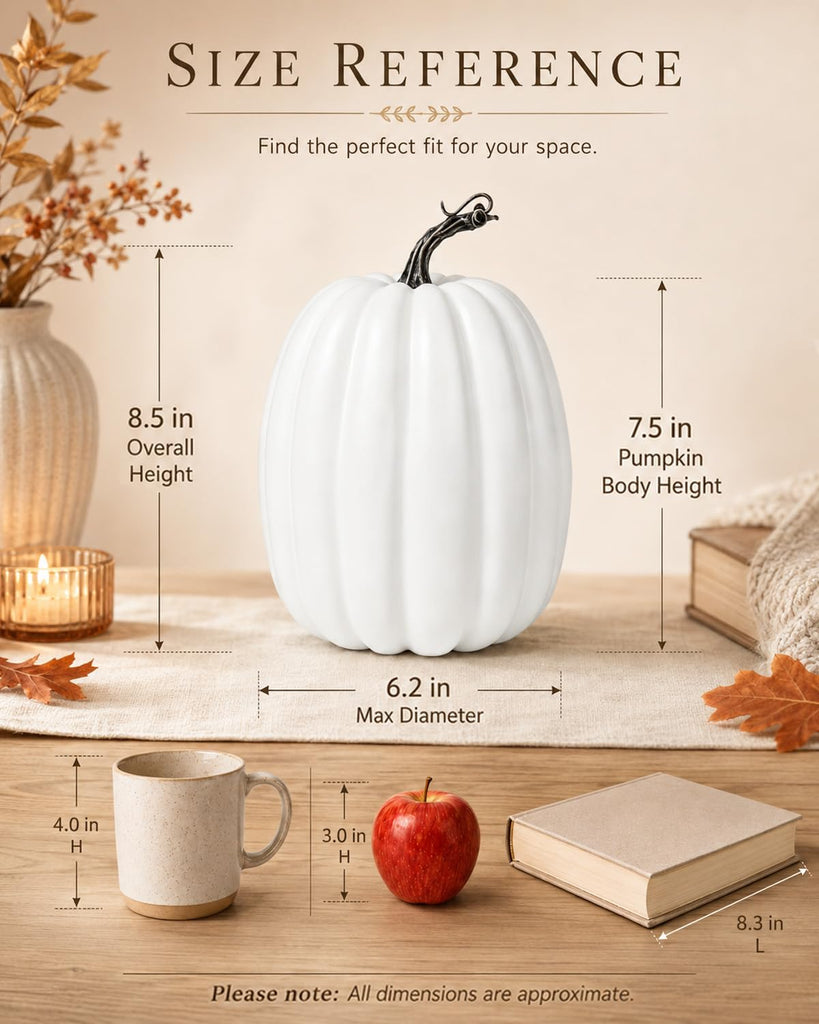 2 Pack 8 Inch Large White Artificial Pumpkins for Fall Decor