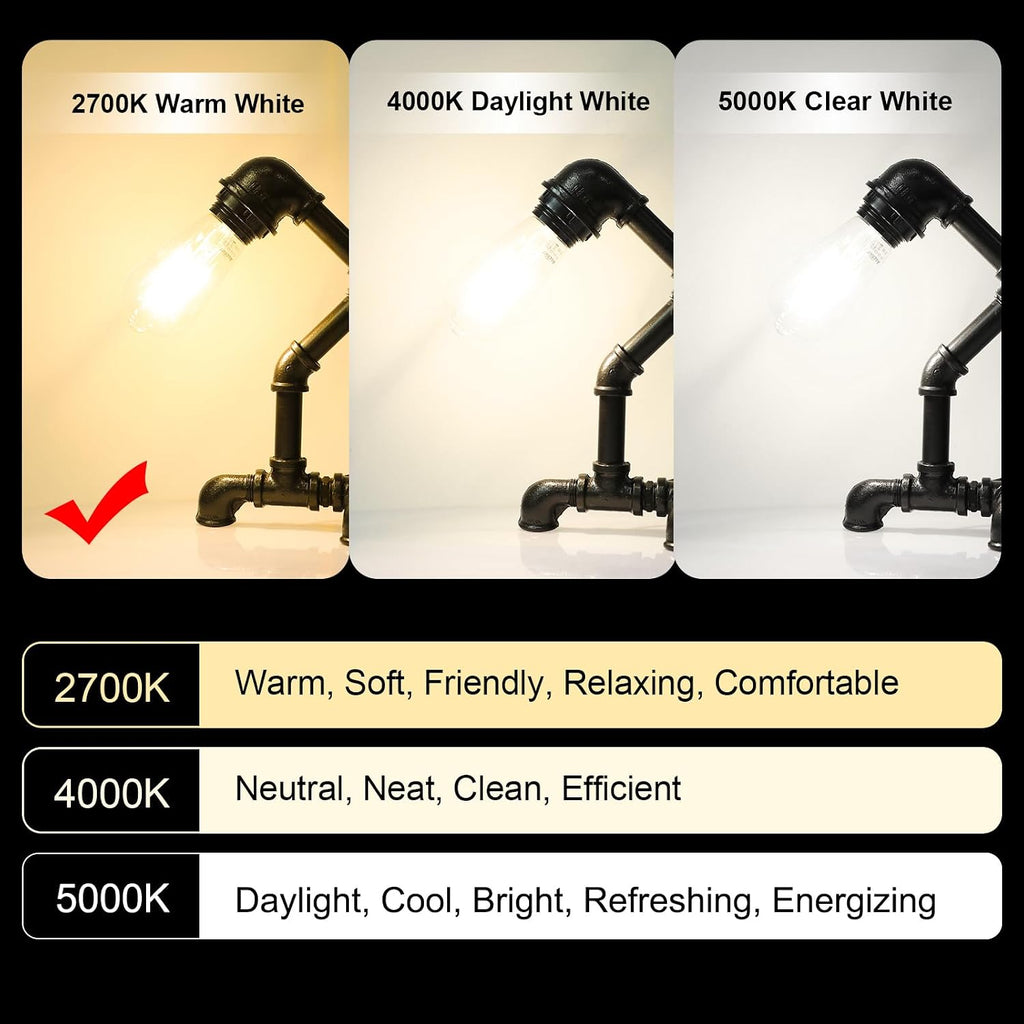 Vintage LED Edison Bulbs, 6W, Equivalent 60W, Non-Dimmable, High Brightness Warm White 2700K, ST58 Antique LED