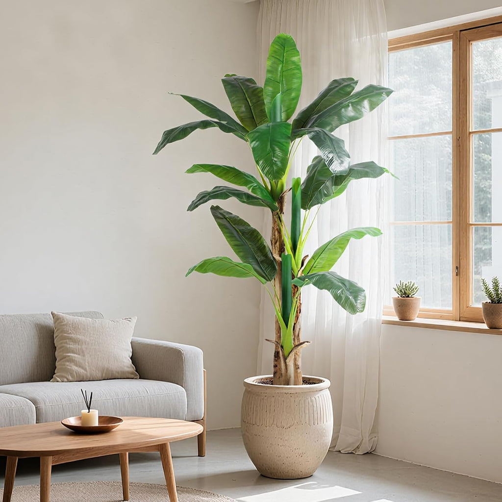 6ft Extra Tall Artificial Banana Tree, Fake Banana Leaf Plant with 17 Faux Banana Leaves, Perfect Indoor Outdoor